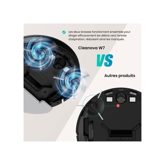 Vactidy Cleanova W7- 4000 Pa Aspirateur Robot Laveur 3 en 1- 120min d'Autonomie - Connecté Alexa/APP/IFTTT - Ultra Silencieux 55 dB – Image 3