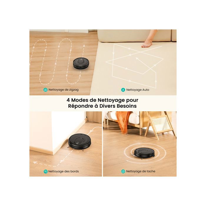 Vactidy Cleanova W7- 4000 Pa Aspirateur Robot Laveur 3 en 1- 120min d'Autonomie - Connecté Alexa/APP/IFTTT - Ultra Silencieux 55 dB – Image 6
