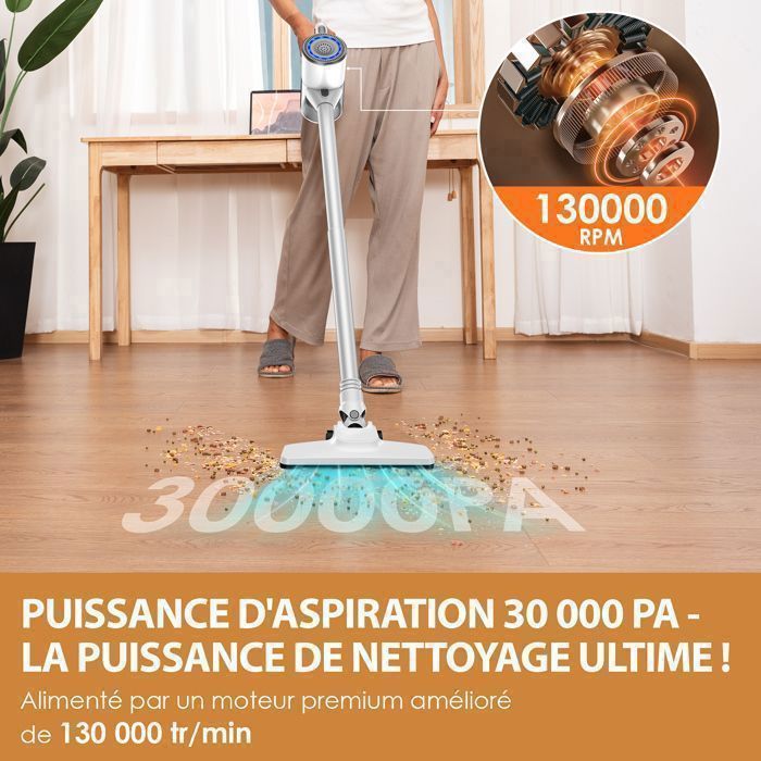 VersLife S6PRO Aspirateur Balai sans Fil,Puissant 30Kpa avec 30 Min d'Autonomie, 4 en 1 pour Les Poils d’Animaux, Tapis, Sols – Image 2