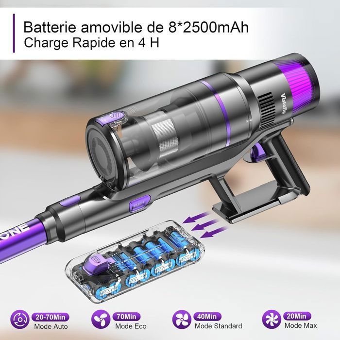 Vistefly V15s Max Aspirateur Balai sans Fil 580W, 58Kpa Aspirateur sans Fil Puissant , Écran Tactile LED Autonomie 70min - Sans Sac – Image 3