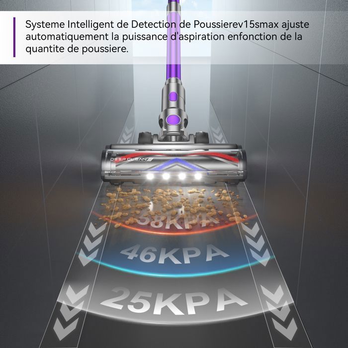 Vistefly V15s Max Aspirateur Balai sans Fil 580W, 58Kpa Aspirateur sans Fil Puissant , Écran Tactile LED Autonomie 70min - Sans Sac – Image 4