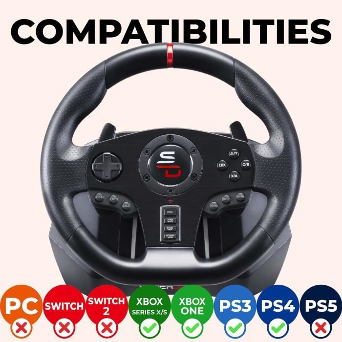 Volant de course - SUPERDRIVE - GS850-X - Levier de vitesse manuel - 3 pédales - Palettes - PS4 / Xbox – Image 2
