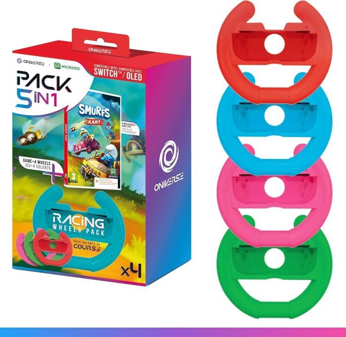 Volants de course Oniverse (x4) + Jeu Schtroumpf Kart (Code) - Compatible avec Nintendo Switch & Switch OLED