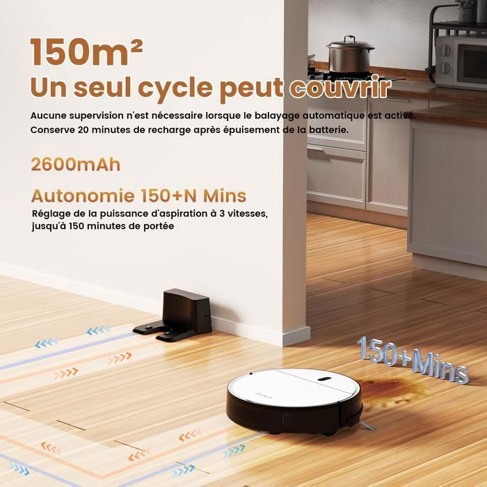 Zynet-D6 Robot aspirateur 3000Pa, 120Min, recharge automatique, APP/WiFi/Alexa/Siri Control, multi-mode – Image 3