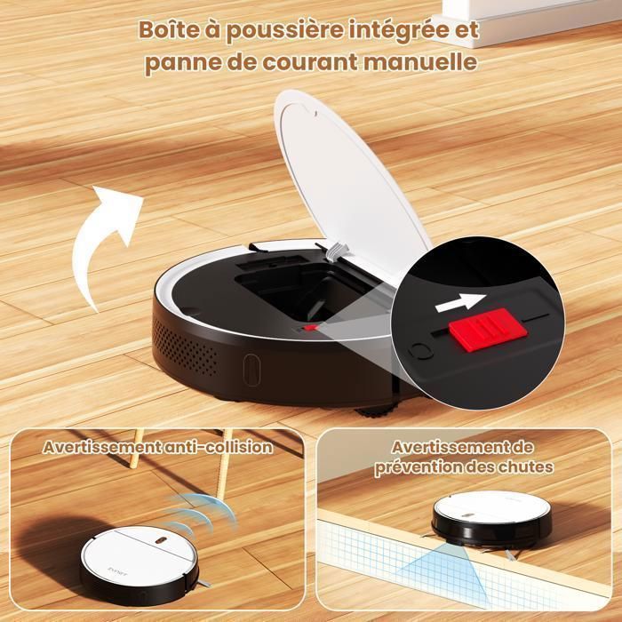 Zynet-D6 Robot aspirateur 3000Pa, 120Min, recharge automatique, APP/WiFi/Alexa/Siri Control, multi-mode – Image 6