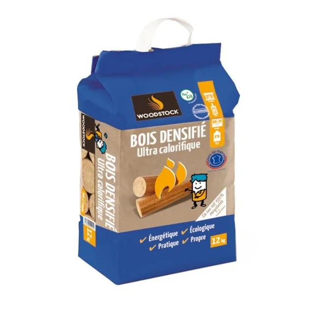 Bûches compressées WOODSTOCK sac 8 bûches, L.25cm