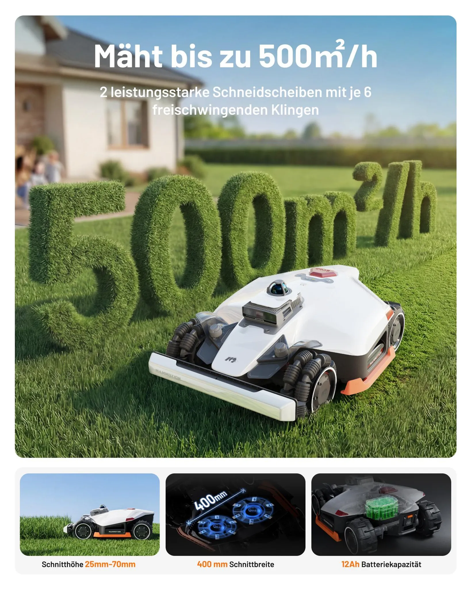 Mammotion LUBA 3 AWD 3000 Mähroboter ohne Begrenzungskabel, bis 3000 m², 360° LiDAR+NetRTK+KI Vision, 80% Steigung, Auto-Kartierung, 4G-Modul, APP – Bild 6
