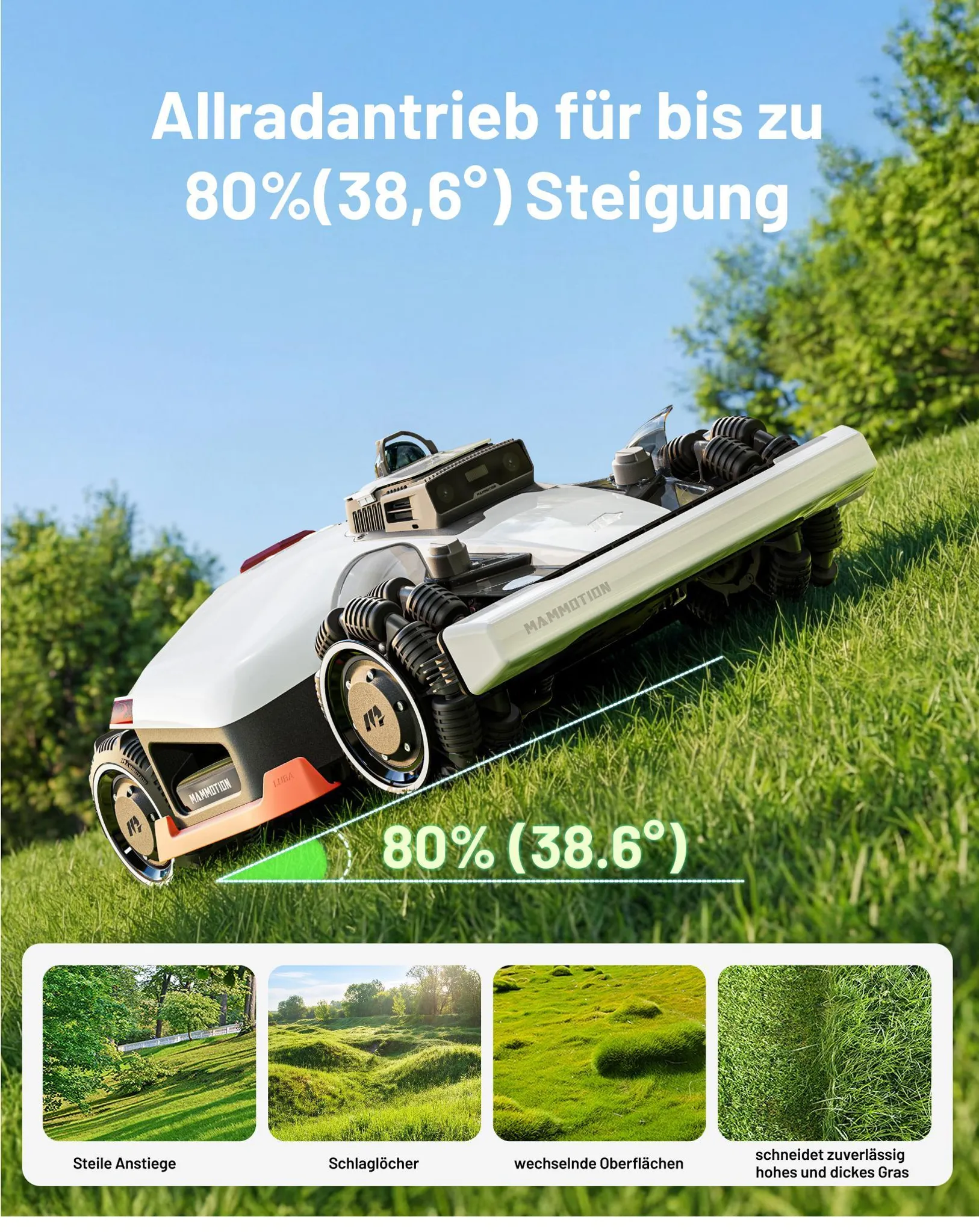 Mammotion LUBA 3 AWD 3000 Mähroboter ohne Begrenzungskabel, bis 3000 m², 360° LiDAR+NetRTK+KI Vision, 80% Steigung, Auto-Kartierung, 4G-Modul, APP – Bild 5