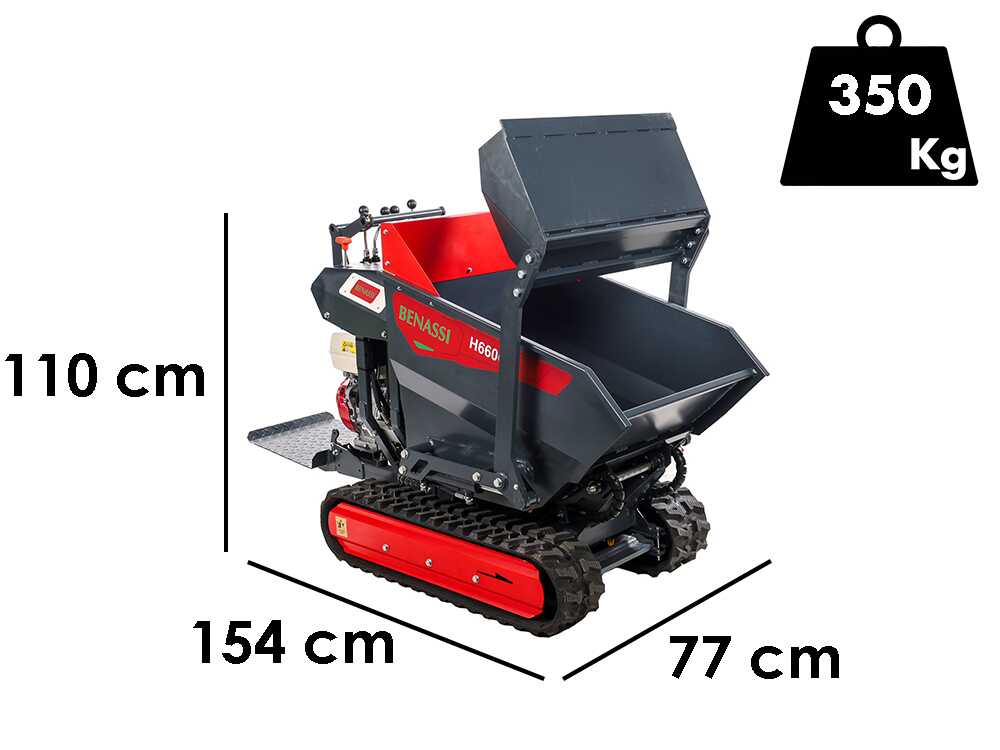 Benassi H660CS – Raupen-Motorschubkarre – Hydraulischer Dumperkasten mit Schaufel – Nutzlast 600 kg