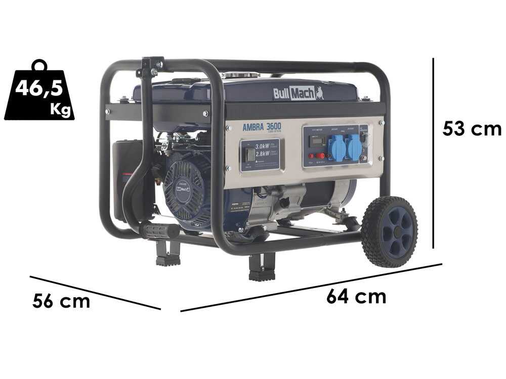 BullMach AMBRA 3600 - Benzin-Stromerzeuger mit Rädern und AVR-Regelung 3 kW - Dauerleistung 2.8 kW - 230V