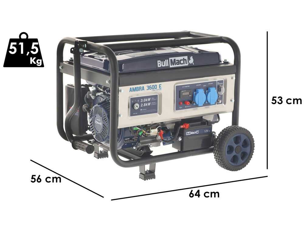 BullMach AMBRA 3600 E - Benzin-Stromerzeuger auf Rädern 3 kW - Dauerleistung 2.8 kW - 230V