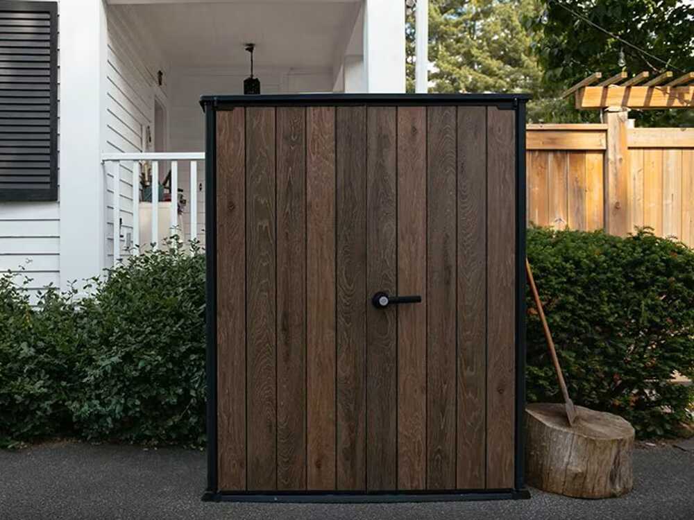 Keter Signature Walnut – Gartengeräteschrank – 140×73×170 cm